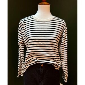 ZARA Black and White Striped Long Sleeve Top Women's Size M
